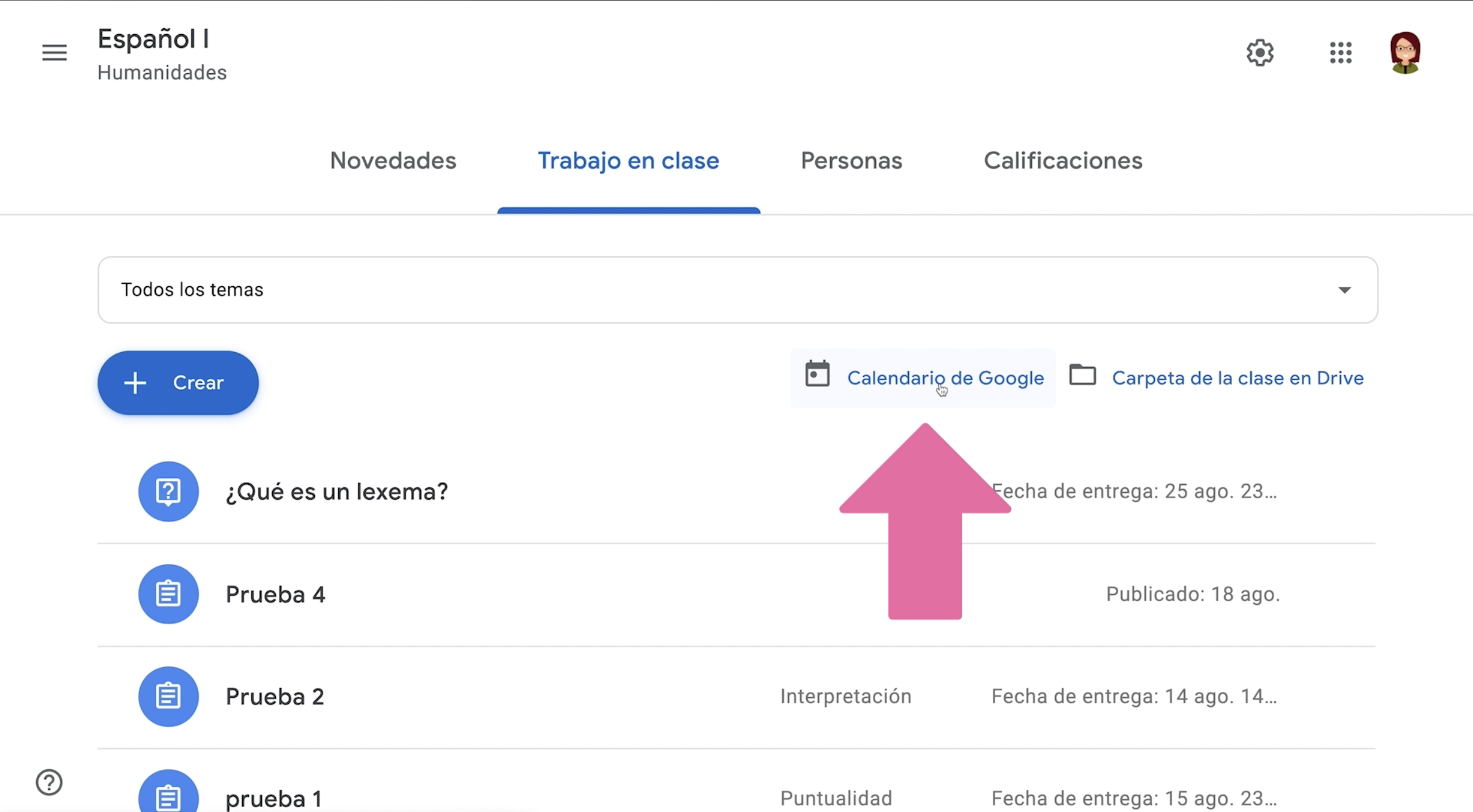 Hacer clic en opción Calendario de Google